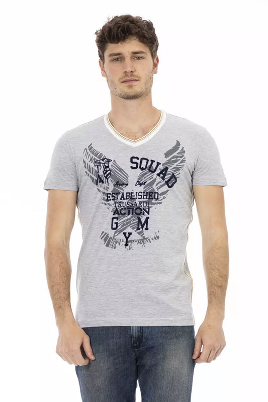Trussardi Action Gray Cotton Men's V-Neck T-Shirt