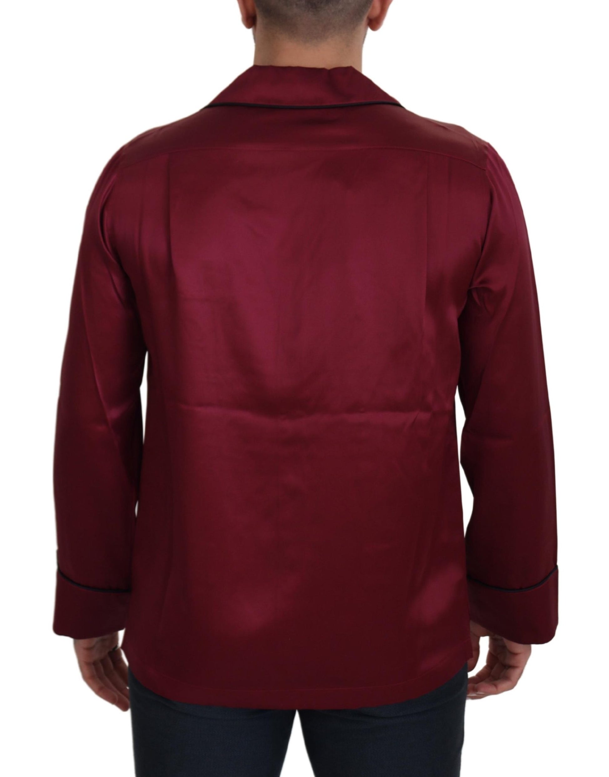 Dolce & Gabbana Red Silk Lounge Top Pajama Sleepwear Shirt