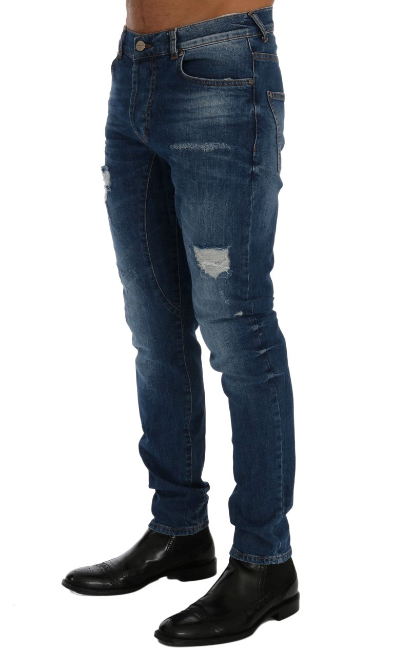 Frankie Morello Chic Slim Fit Blue Distressed Jeans