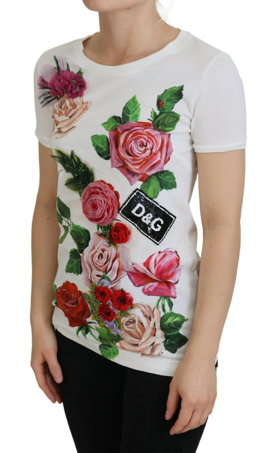 Dolce & Gabbana Elegant Multicolor Rose Print Cotton Tee