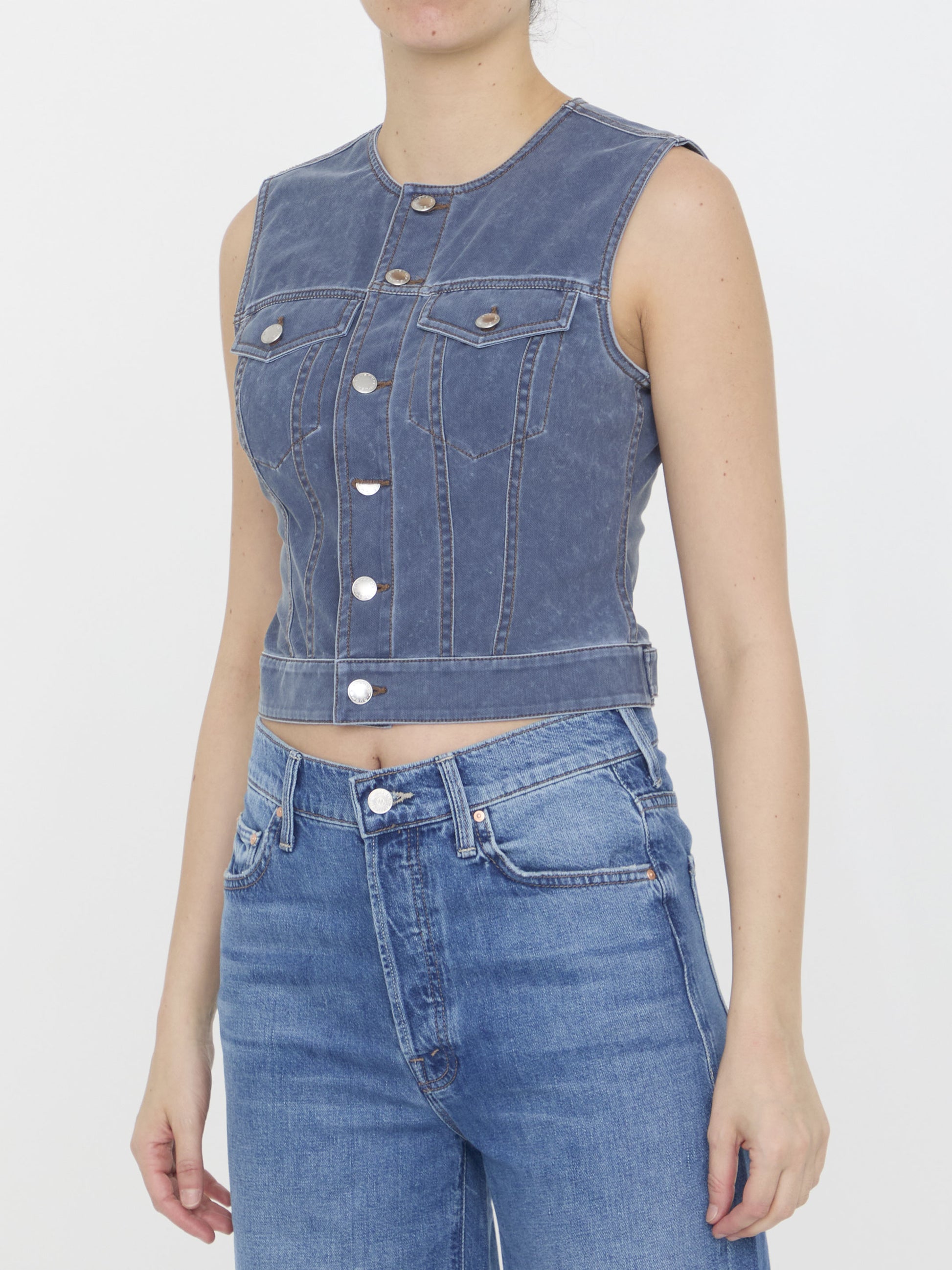 Vest in denim trompe-l'oeil