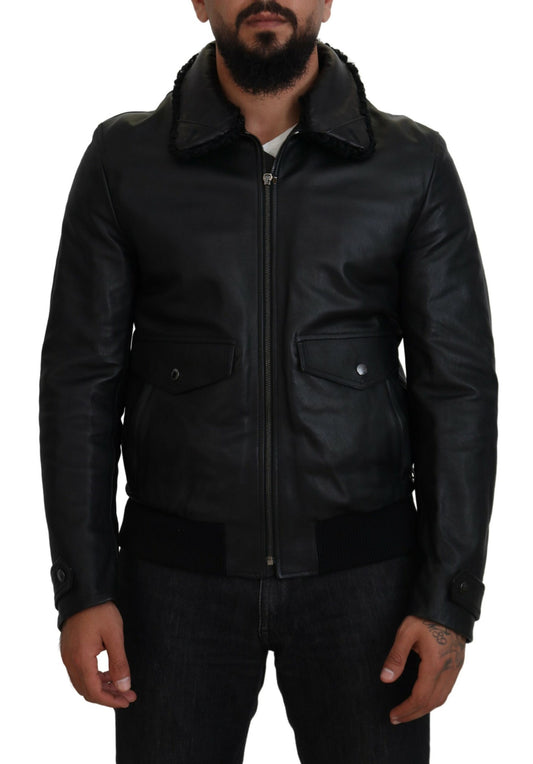 Dolce & Gabbana Chic Black Leather Silk-Lined Jacket