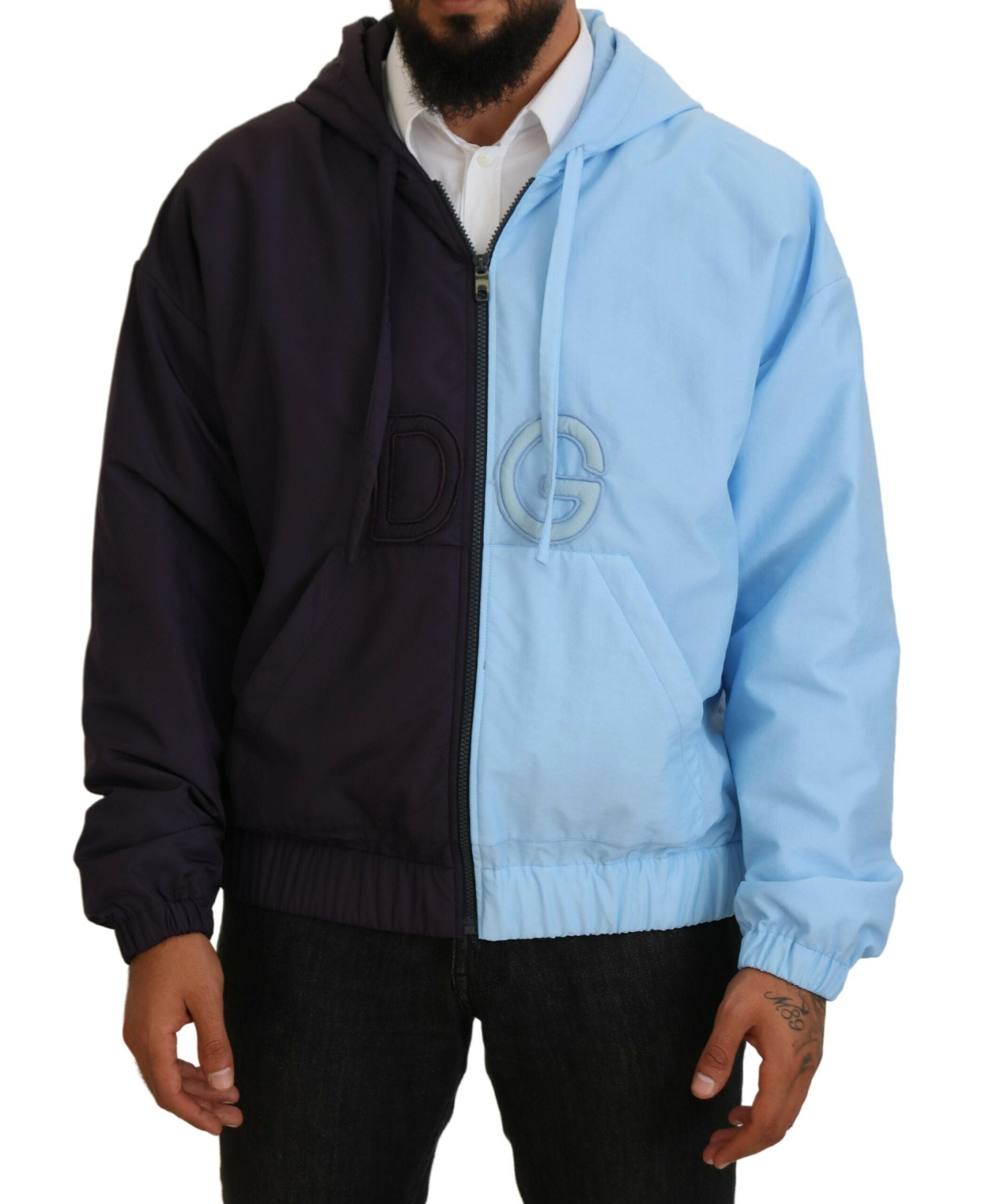 Dolce & Gabbana Elegant Hooded Blue Jacket - Full Zipper Closure