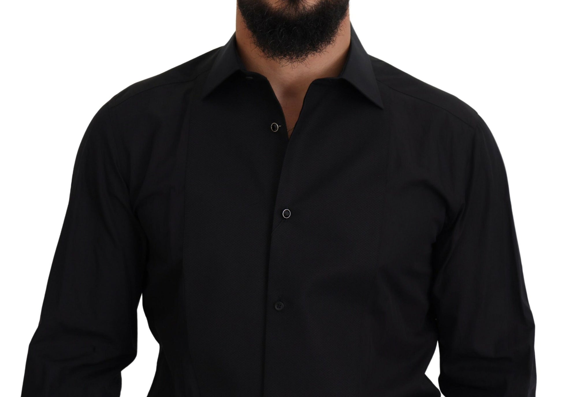 Dolce & Gabbana Black GOLD Cotton Collared Long Sleeve Shirt