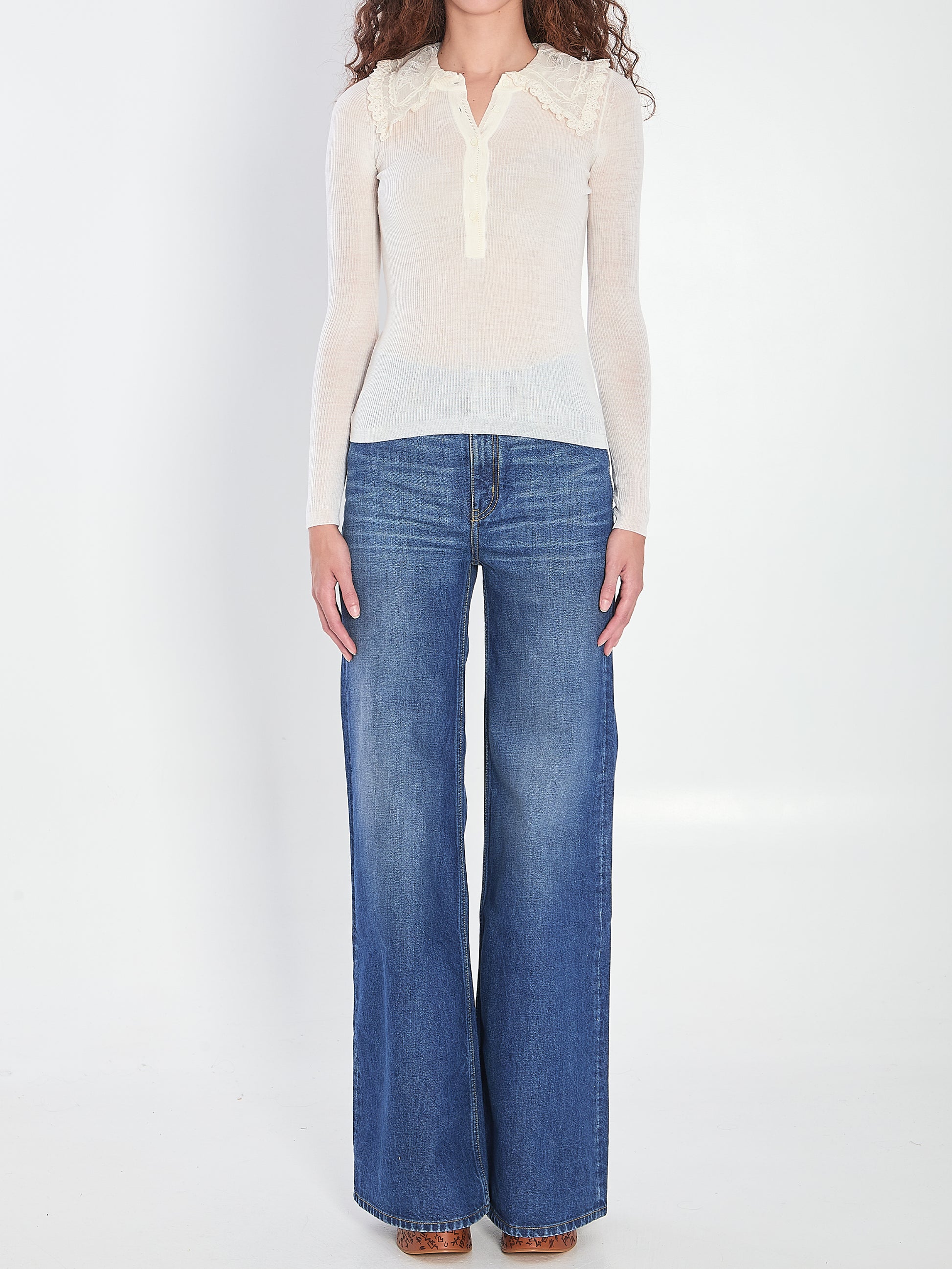 Shirt with Lace Collar