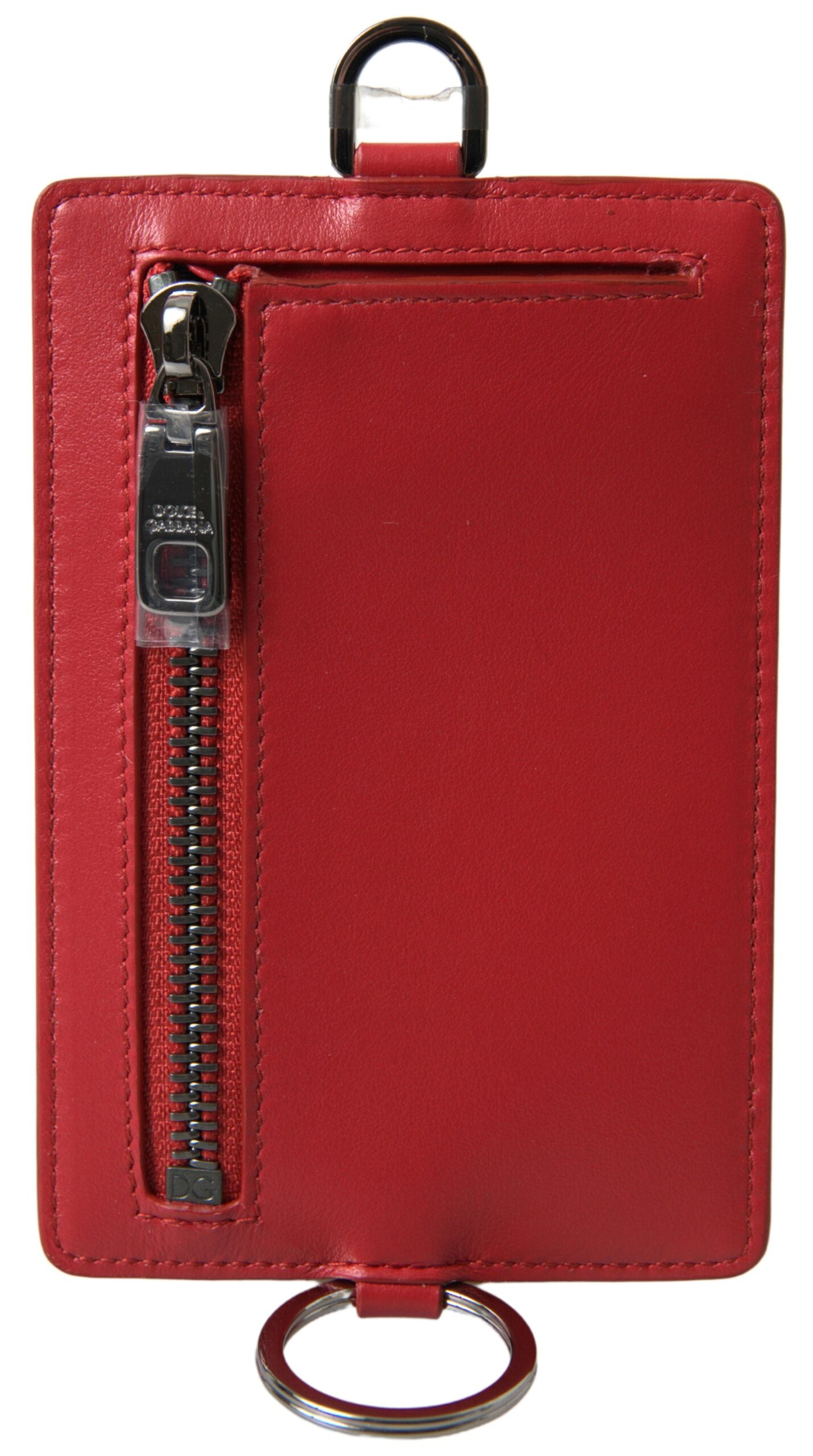 Dolce & Gabbana Elegant Red Leather Lanyard Card Holder