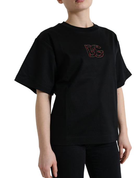 Dolce & Gabbana Elegant Black Crystal-Embellished T-Shirt