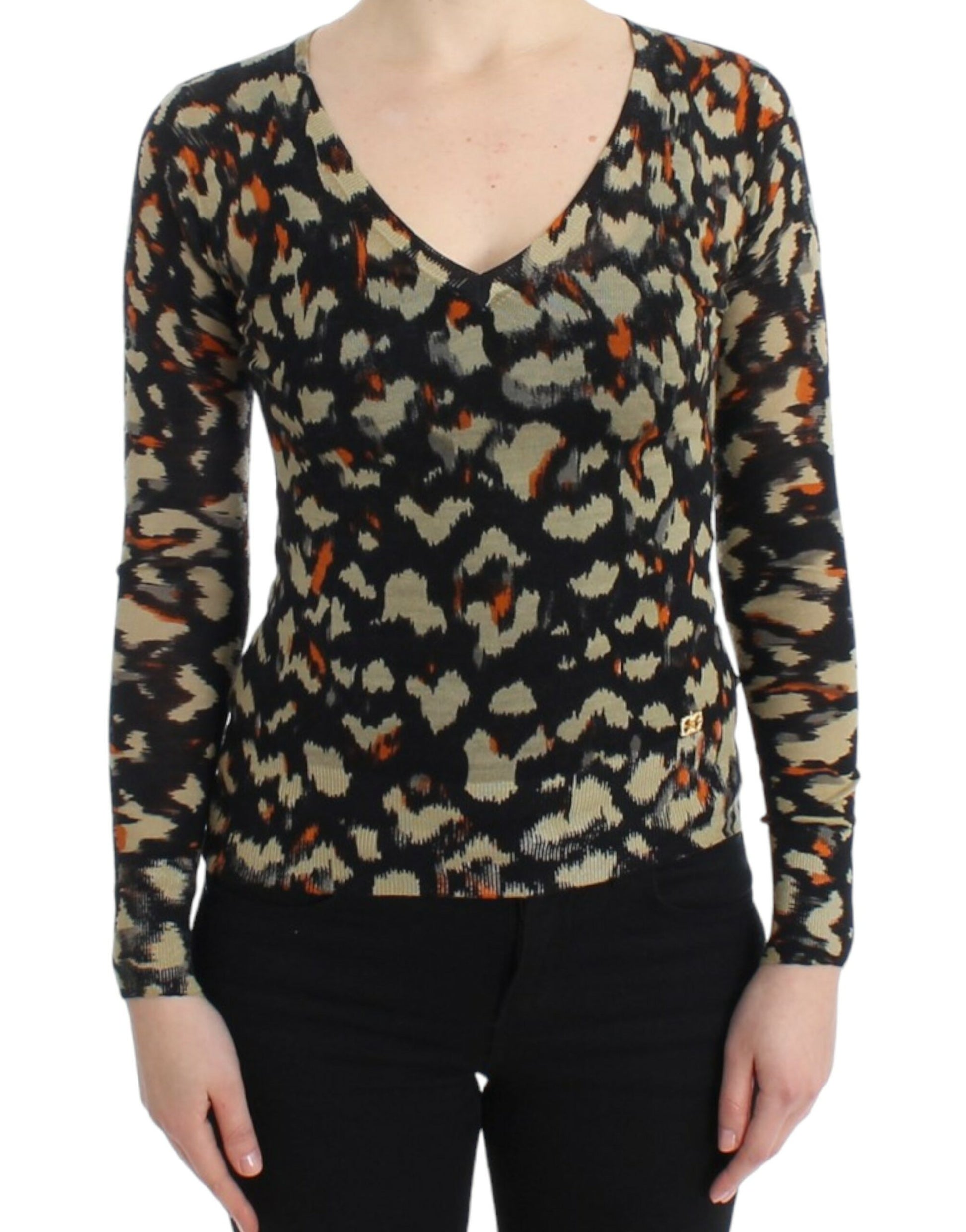 Cavalli Multicolor v-neck wool jumper
