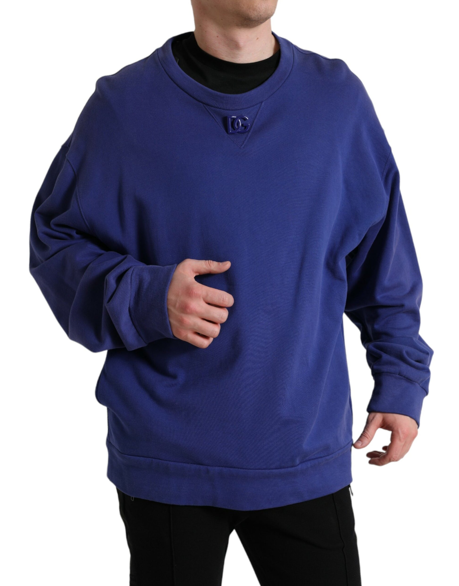 Dolce & Gabbana Royal Blue Cotton Crewneck Pullover Sweater