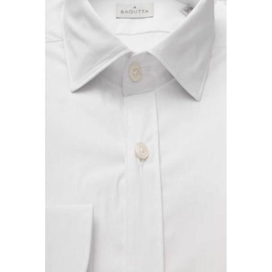 Bagutta White Cotton Men's Shirt Slim Fit With French Collar