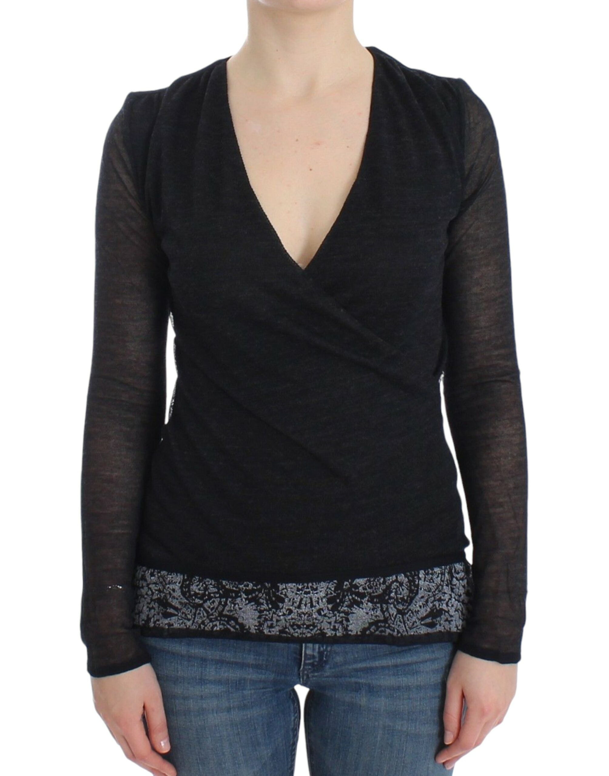 Ermanno Scervino Deep V-neck Black Wool Blend Sweater