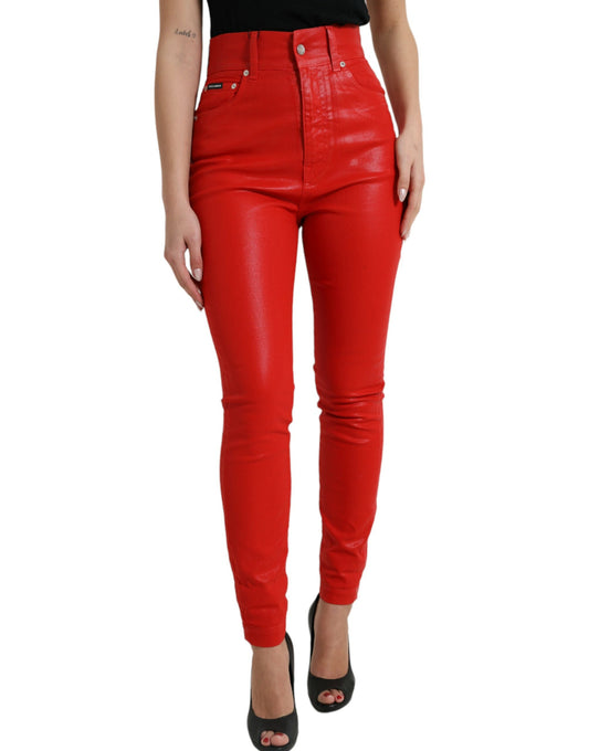 Dolce & Gabbana Elegant High-Waist Stretch Denim in Red