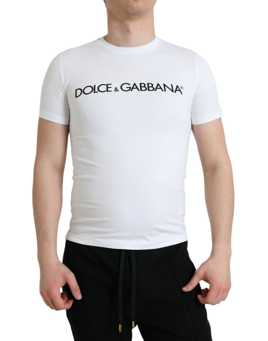 Dolce & Gabbana White Logo Print Cotton Crew Neck T-shirt