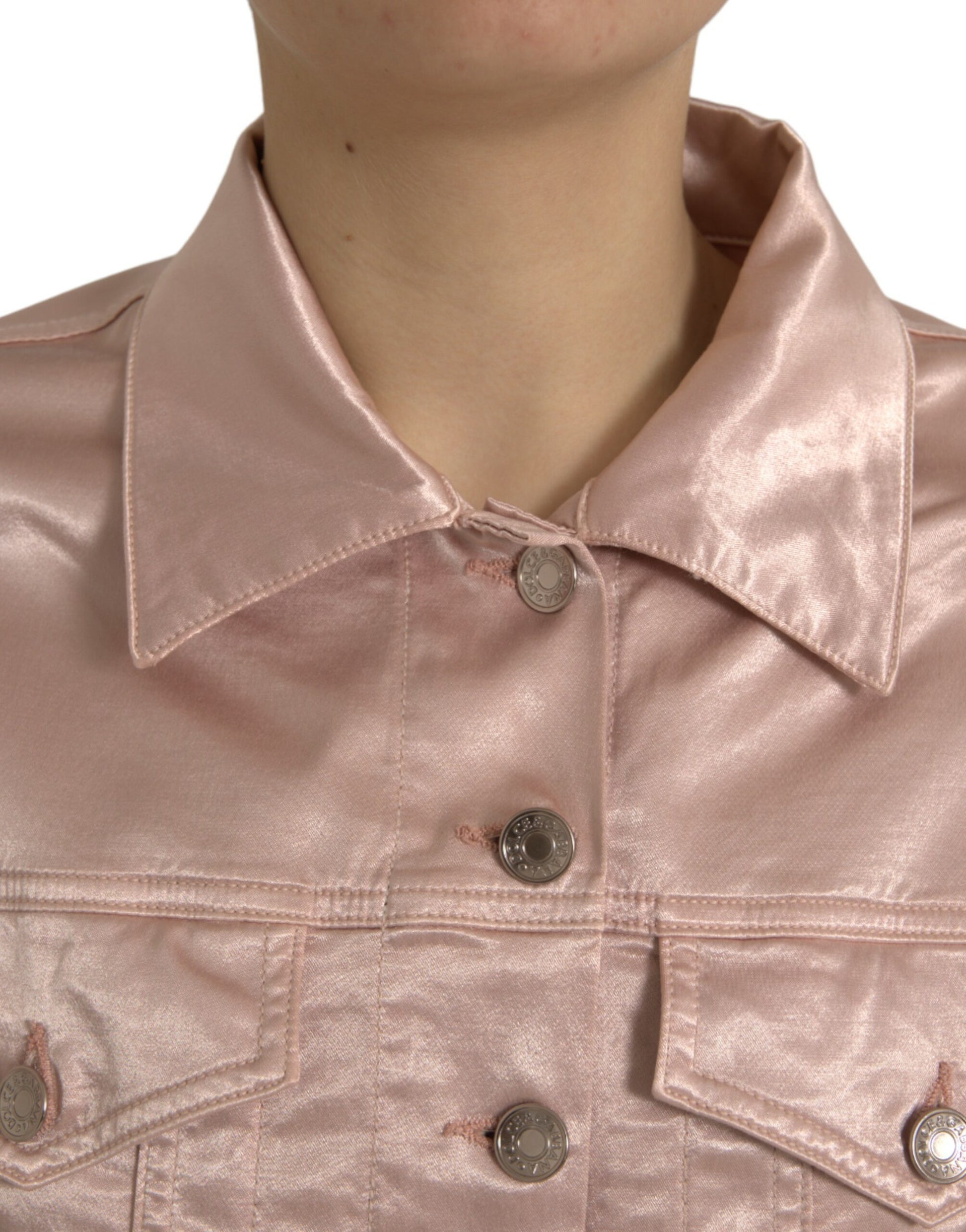 Dolce & Gabbana Pink Cotton Stretch Collared Cropped Jacket