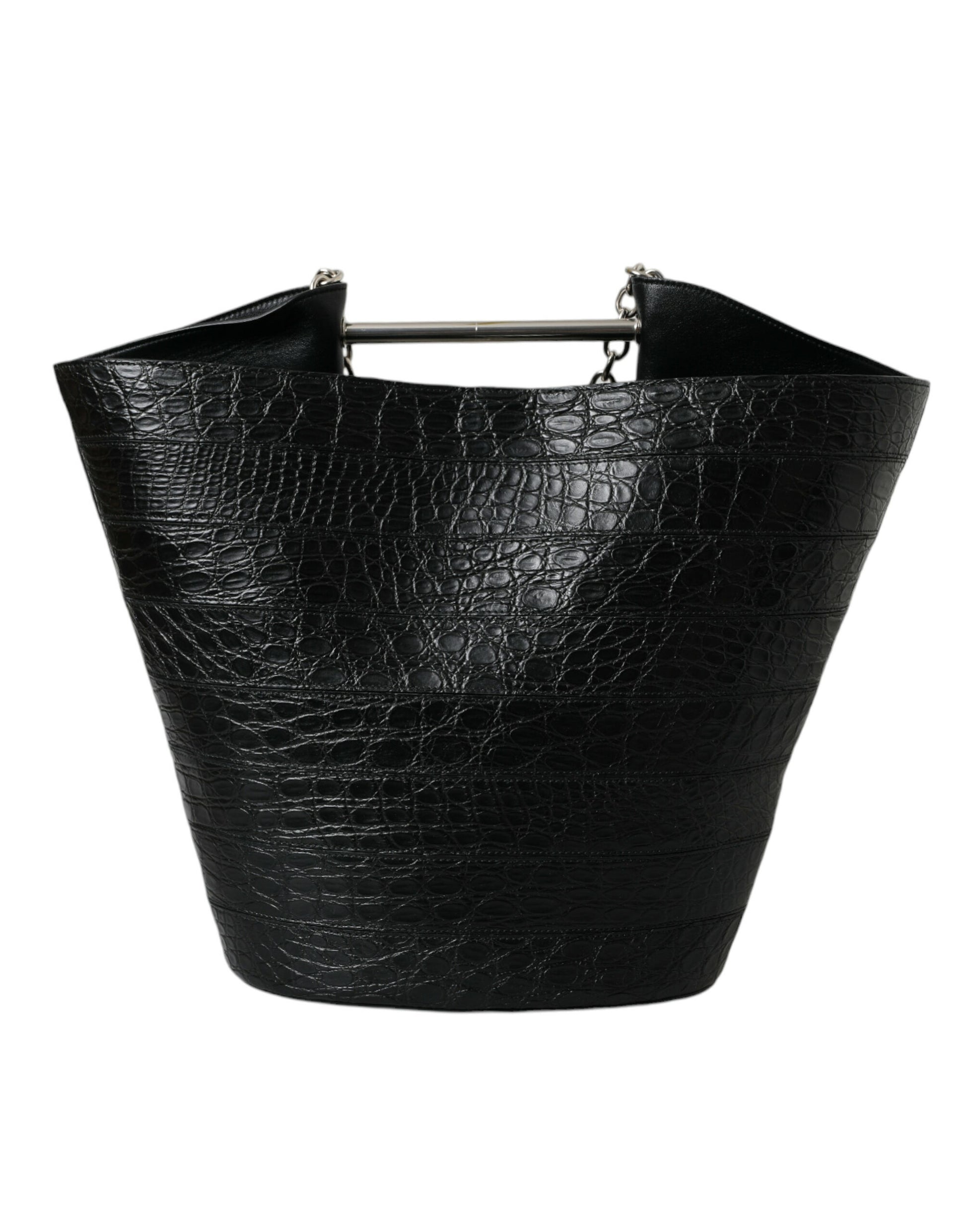 Balenciaga Black Exotic Skin Leather Maxi Bucket Tote Purse Bag