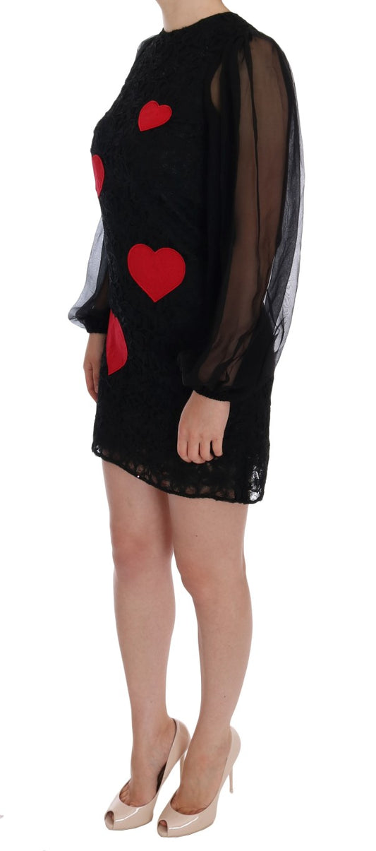 Dolce & Gabbana Elegant Black Lace Heart Applique Shift Dress