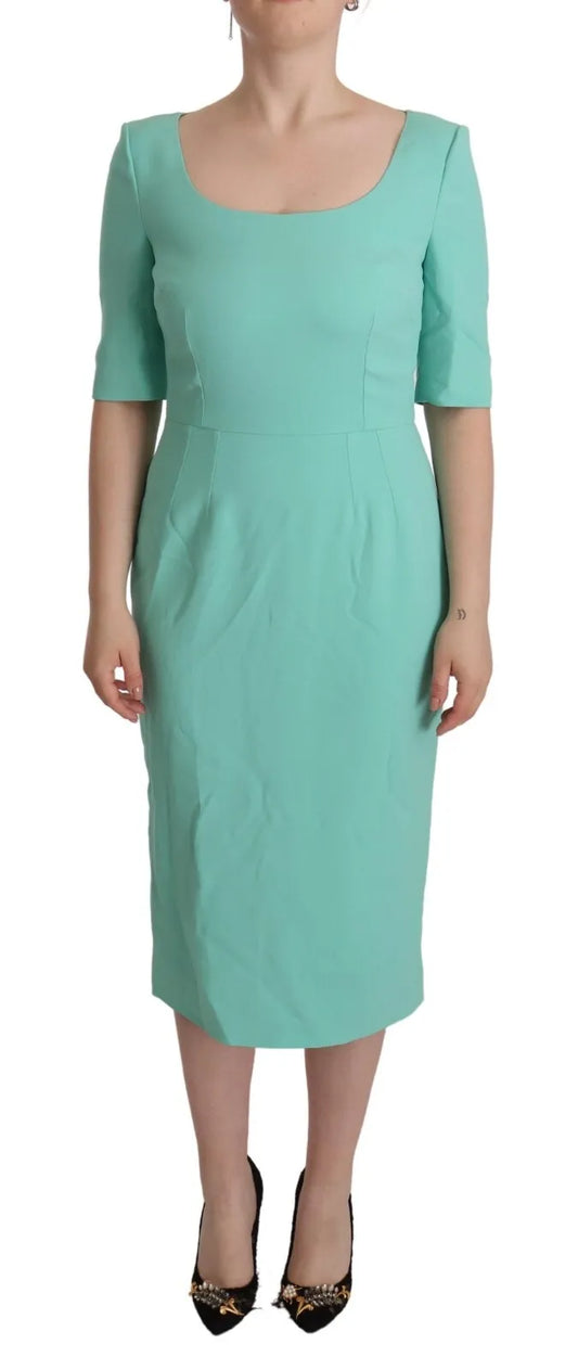 Dolce & Gabbana Mint Green Sheath Square Neckline Midi Dress