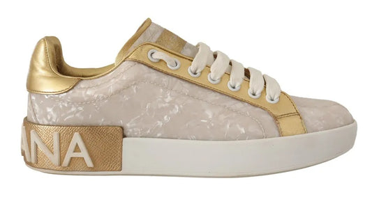 Dolce & Gabbana White Portofino Mother Of Pearl Sneakers Casual Shoes