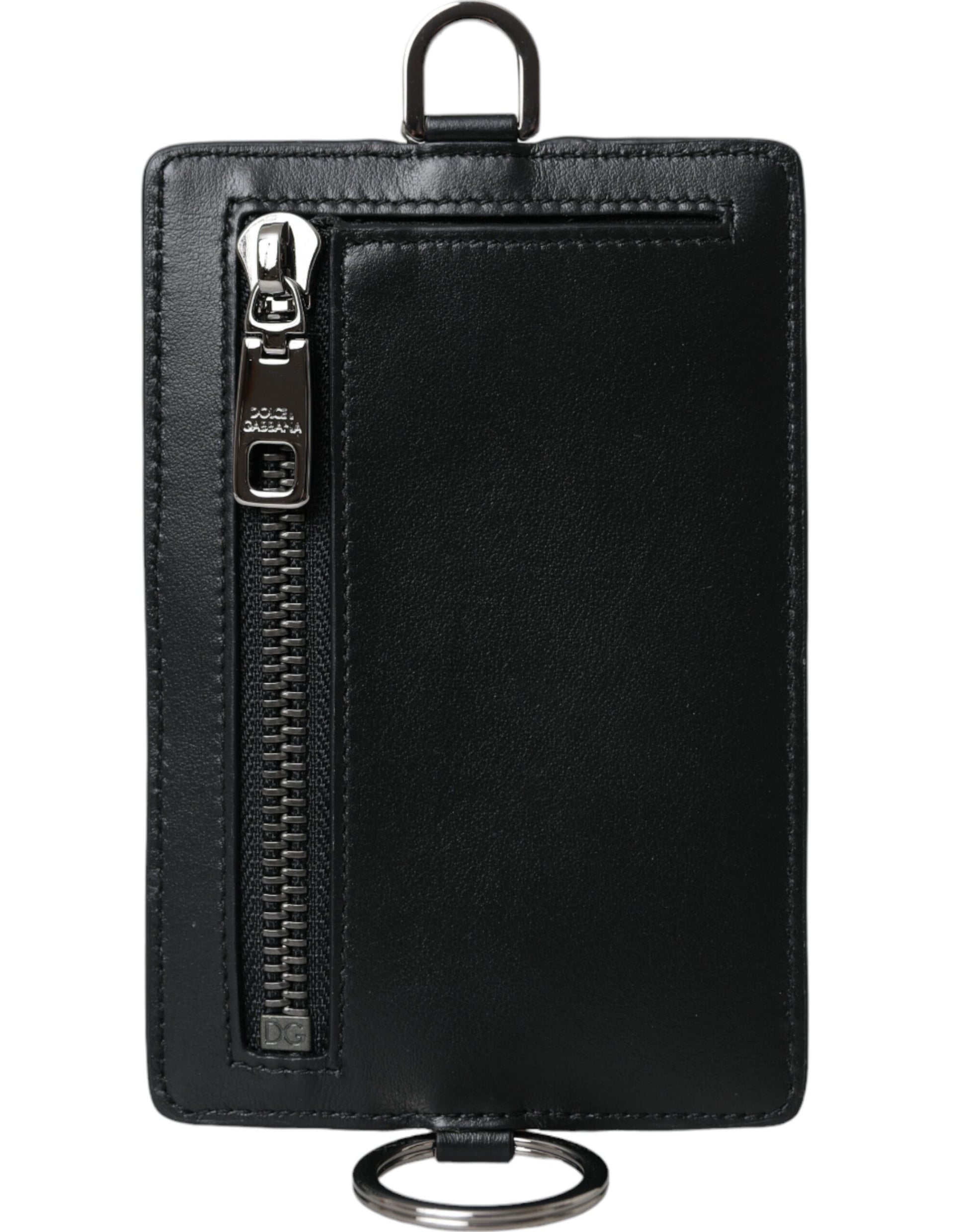 Dolce & Gabbana Black Calf Leather Lanyard Logo Card Holder Men Wallet - Qutton