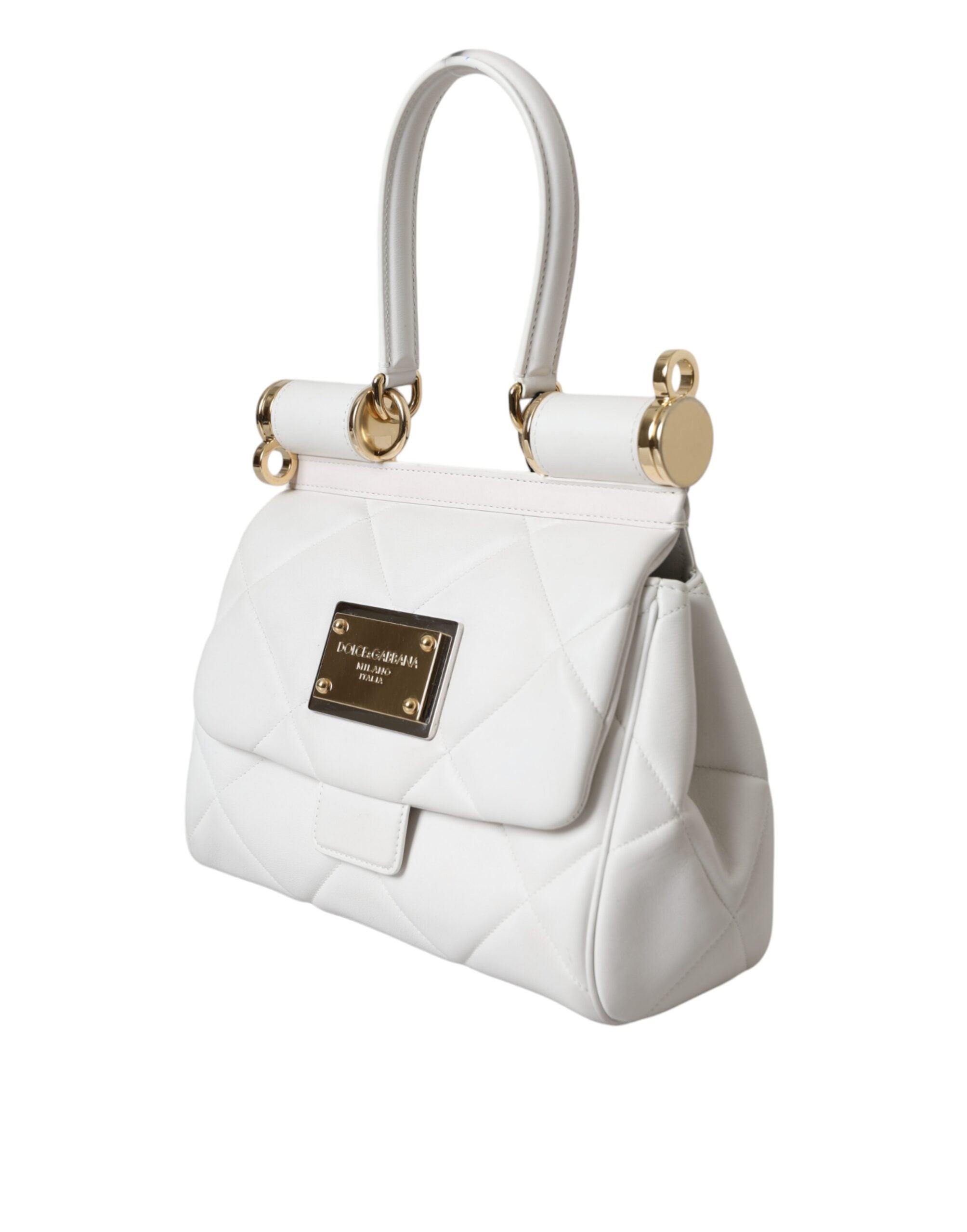 Dolce & Gabbana White Calf Leather 90's SICILY Shoulder Satchel Bag