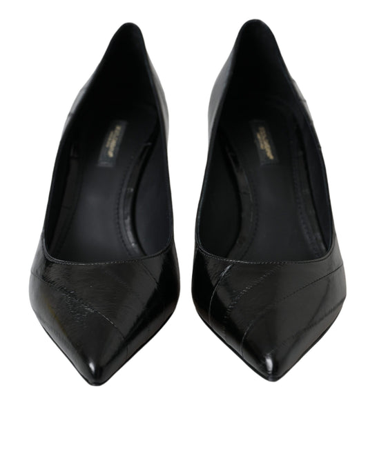 Dolce & Gabbana Black Eel Leather Kitten Heels Pumps Shoes