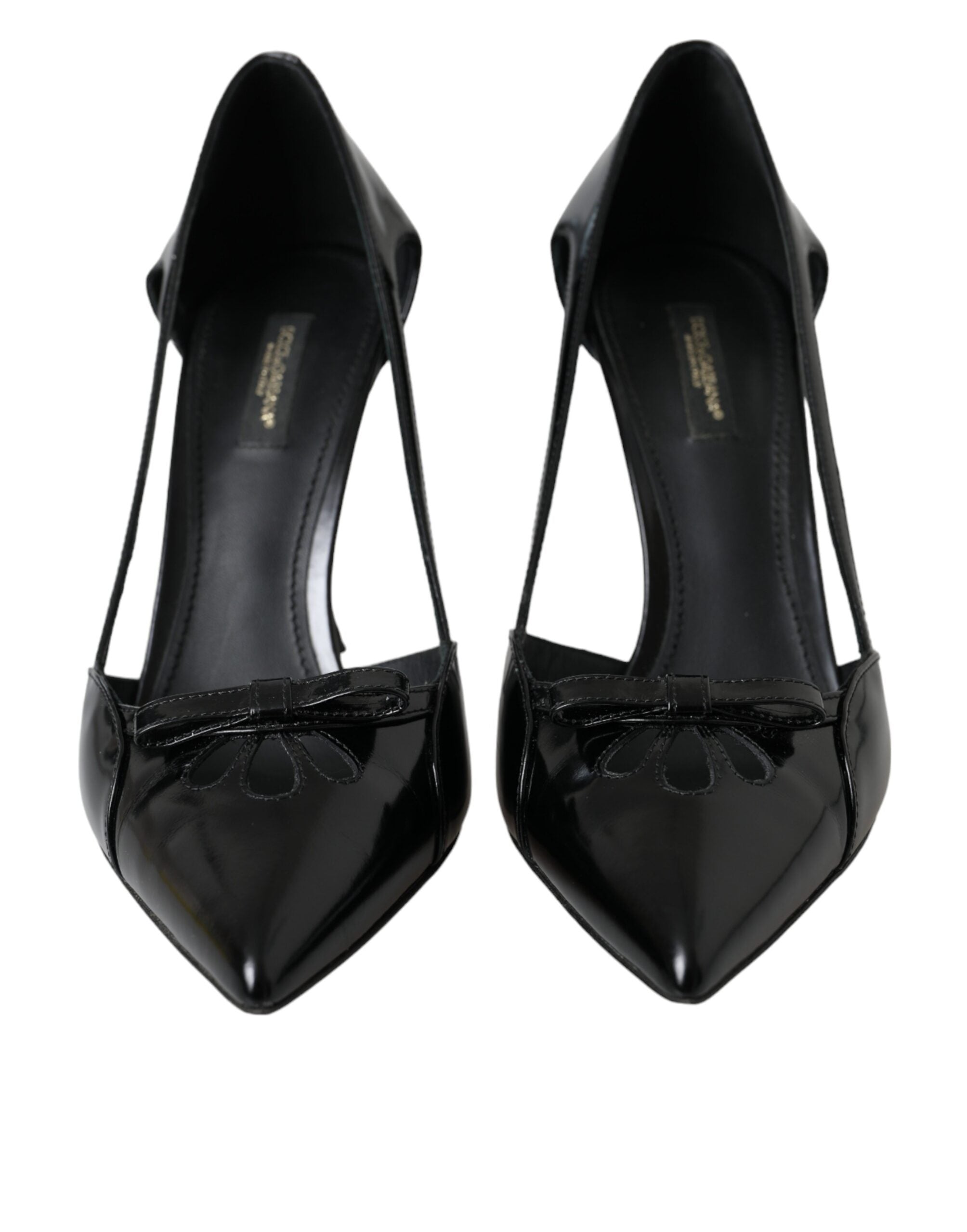 Dolce & Gabbana Black Calf Leather Pointed Heels Pumps Shoes