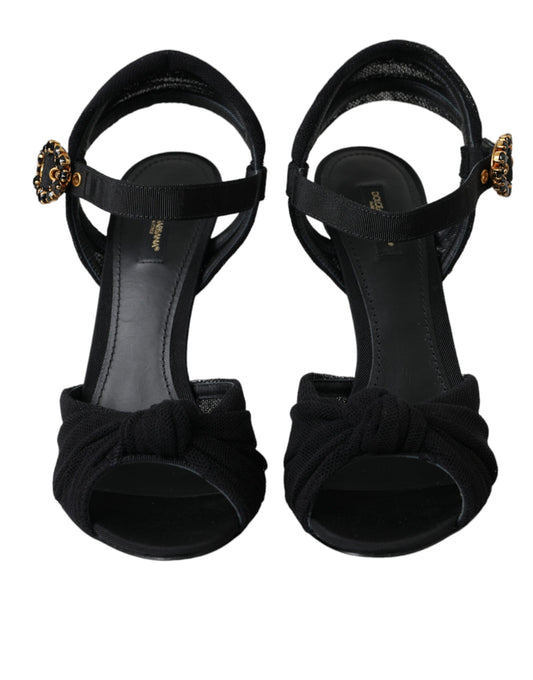 Dolce & Gabbana Black Suede Crystals Keira Sandals Shoes