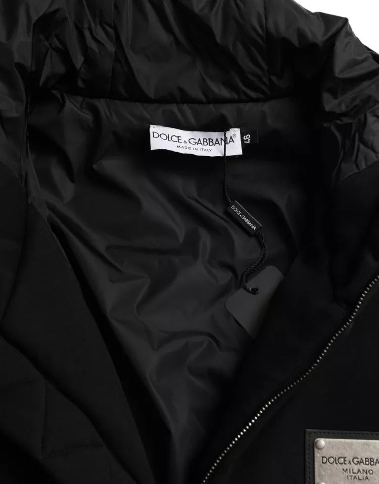 Dolce & Gabbana Black Cotton Hooded Logo Bomber Men Jacket