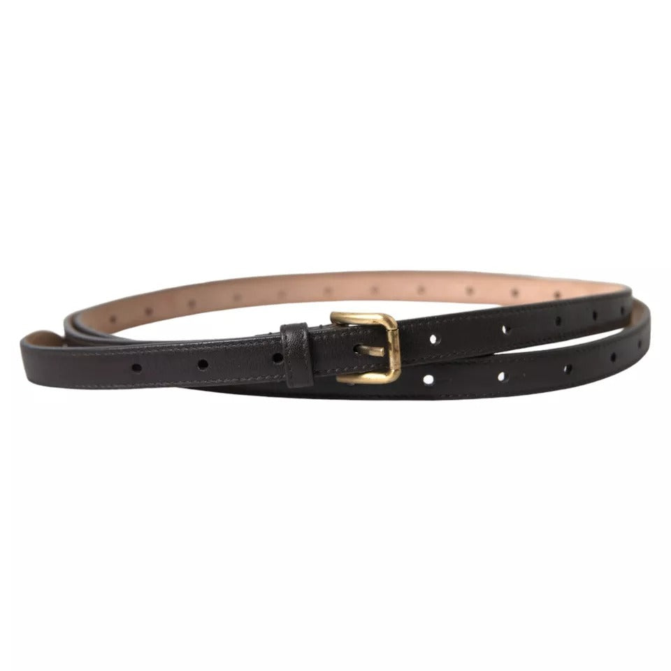 Dolce & Gabbana Dark Brown Leather Gold Metal Buckle Women Belt - Qutton