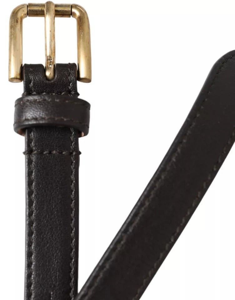 Dolce & Gabbana Dark Brown Leather Gold Metal Buckle Women Belt - Qutton