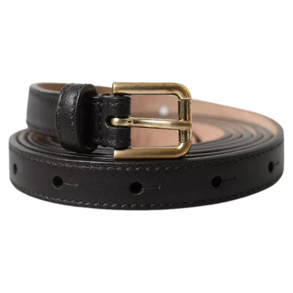 Dolce & Gabbana Dark Brown Leather Gold Metal Buckle Women Belt - Qutton