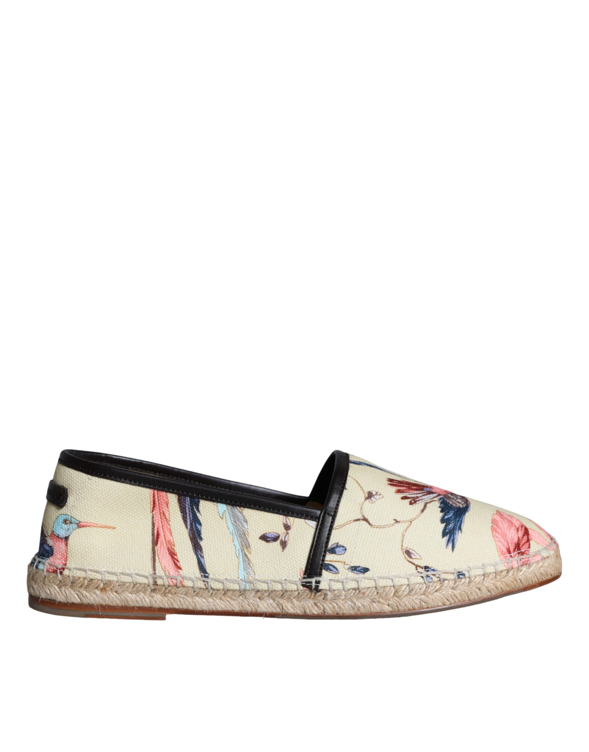 Dolce & Gabbana Beige Floral Canvas Espadrilles Slip On Shoes