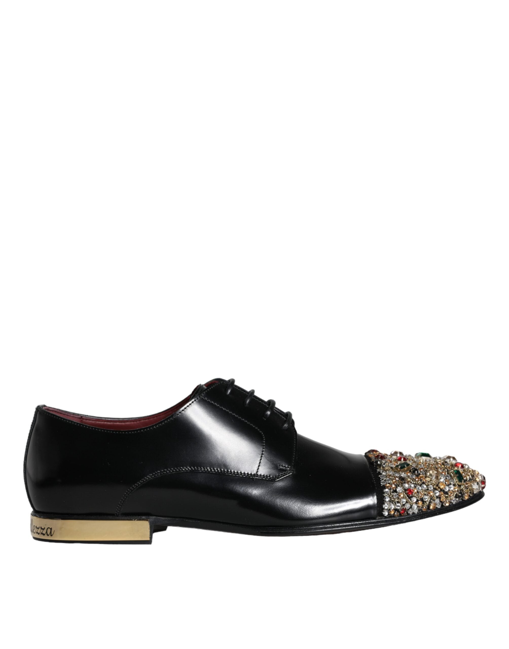 Dolce & Gabbana Black Leather RUNWAY POSITANO Crystal Derby Men Shoes