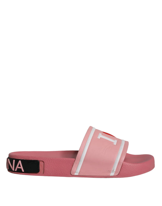 Dolce & Gabbana Pink Leather I Love D&G Sandals Slides Shoes