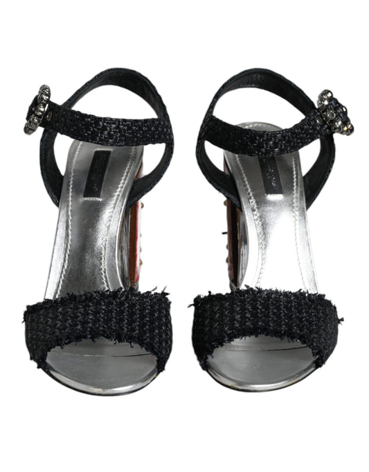 Dolce & Gabbana Black Silver Rafia Light Up Heels Sandals Shoes