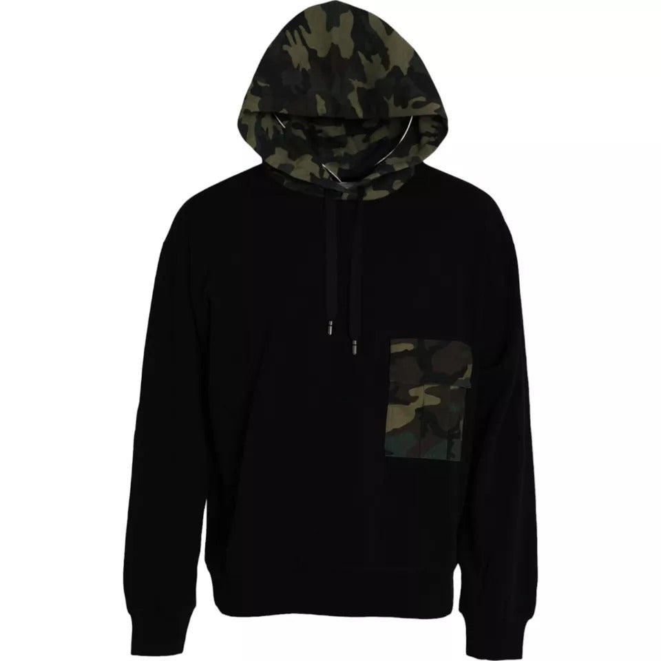 Dolce & Gabbana Black Camouflage Hooded Sweatshirt Sweater