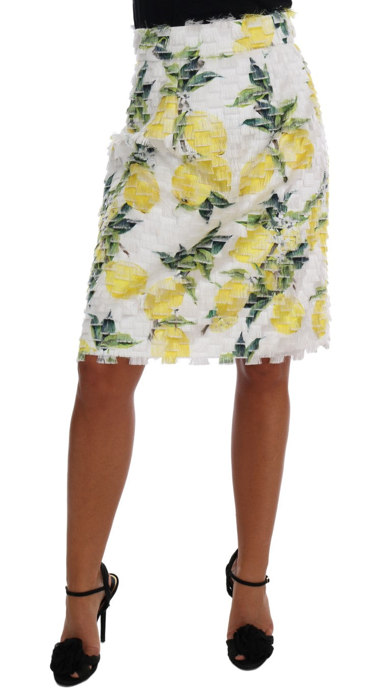 Dolce & Gabbana Lemon Print Fringe Pencil Skirt