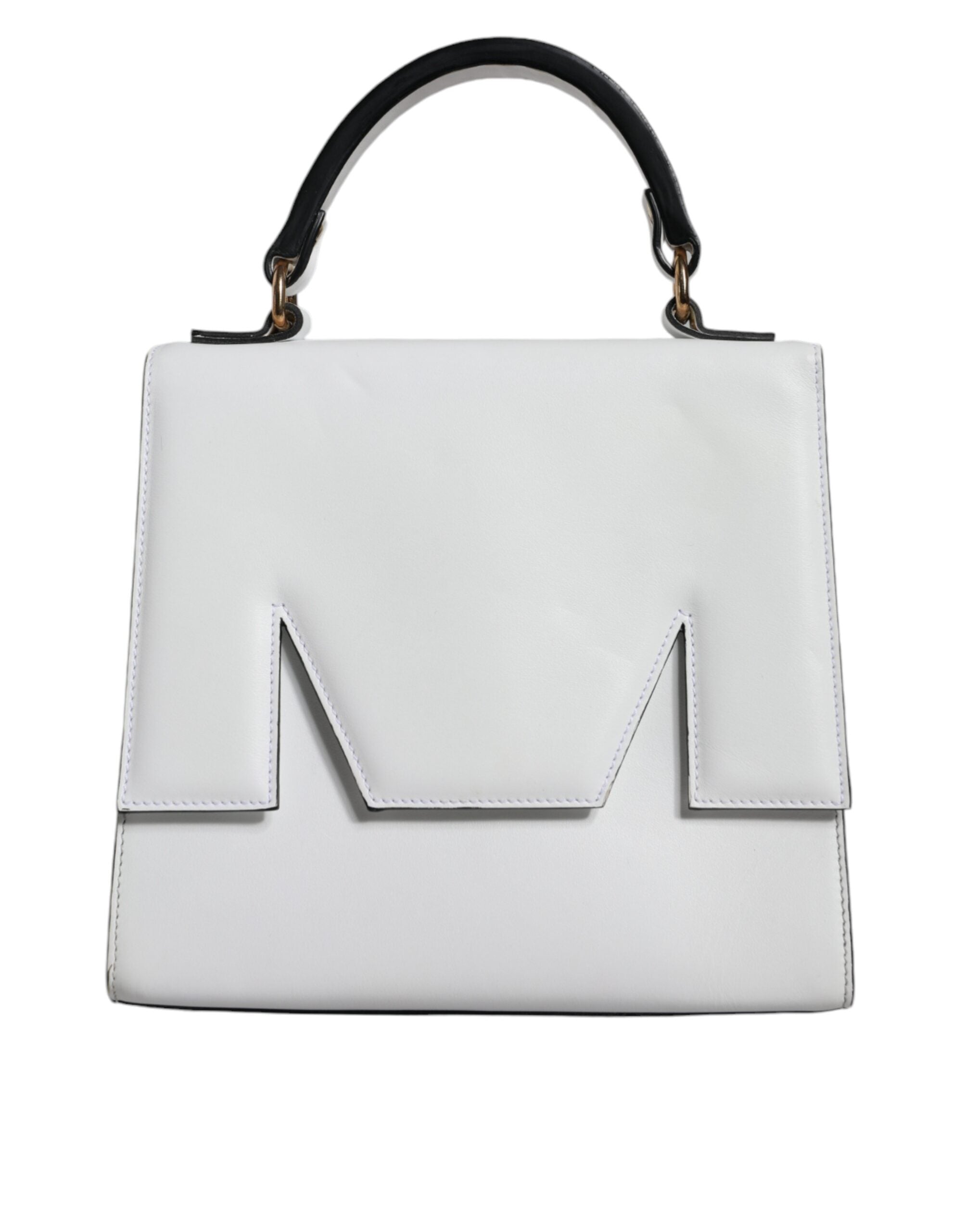 MSGM White Bovine Leather Top Handle Handbag Satchel Purse Bag