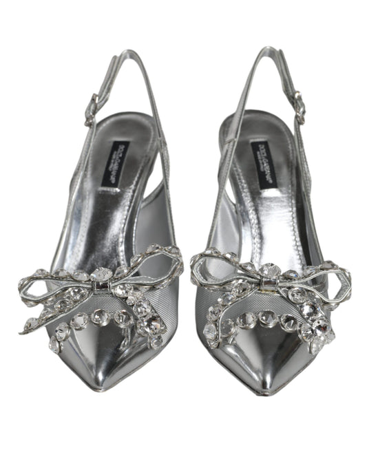 Dolce & Gabbana Silver Mesh Crystal Embellished Slingback Shoes