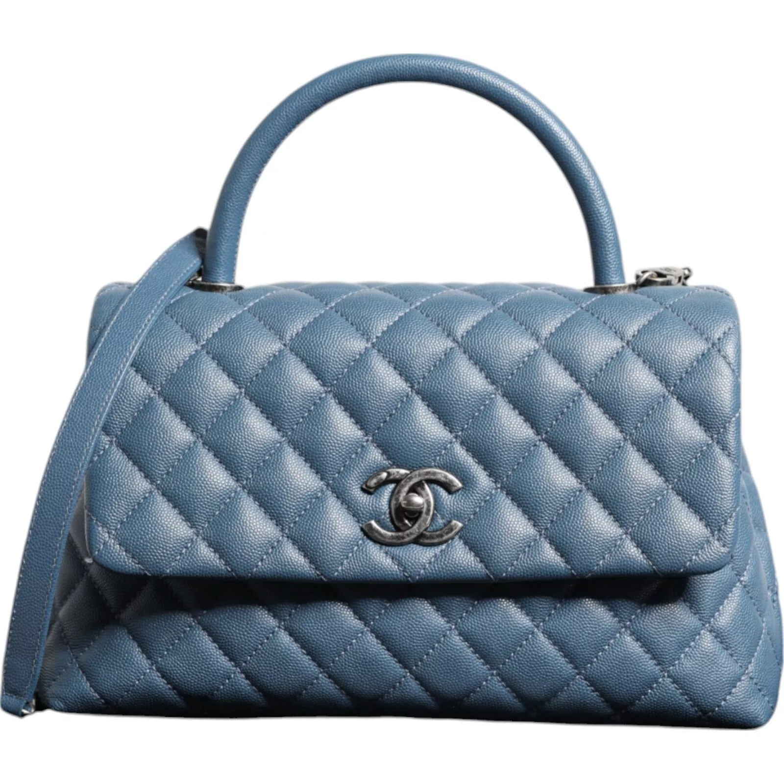 Chanel Dark Blue Flap Top Medium Coco Handle Bag