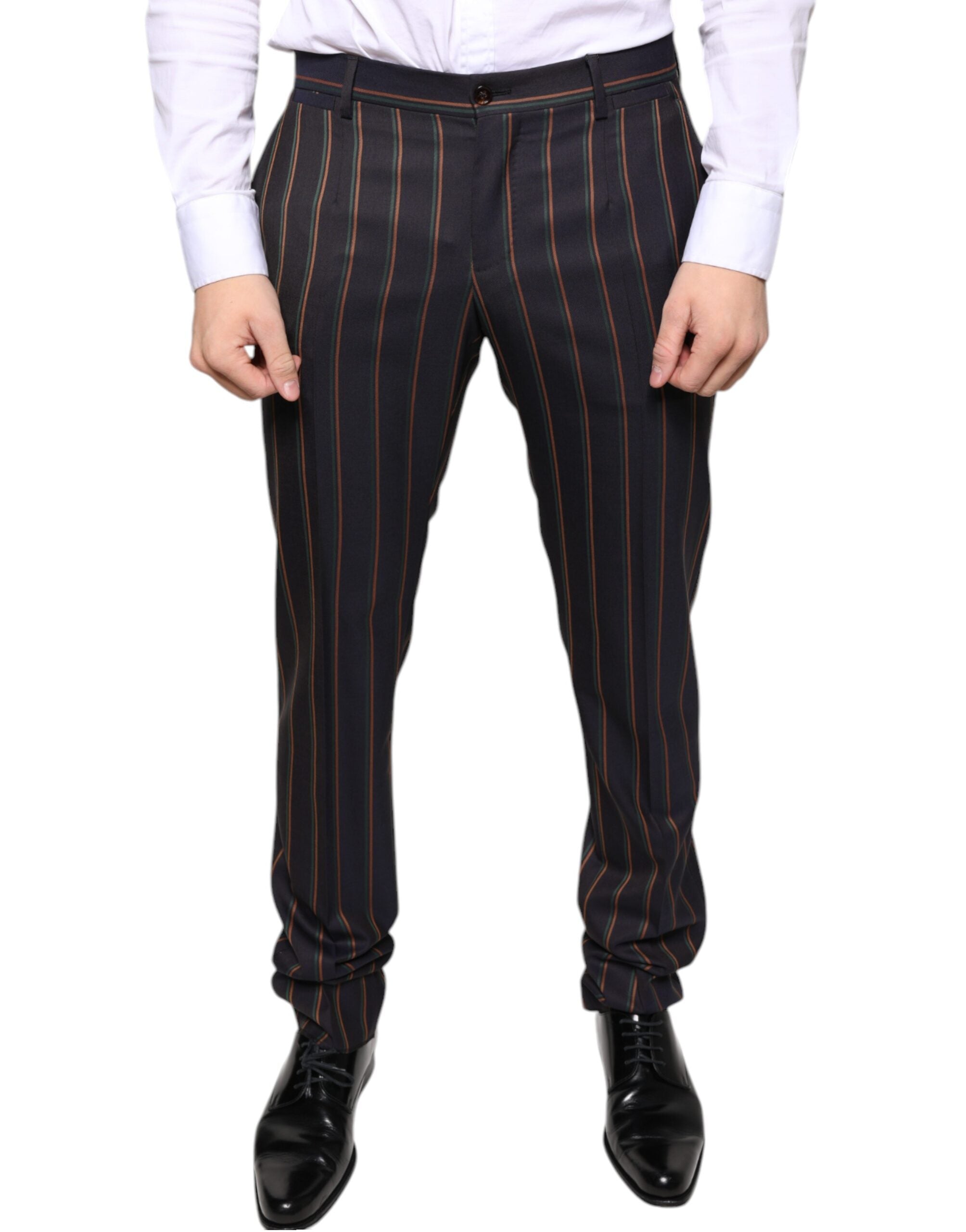 Dolce & Gabbana Brown Stripes Skinny Men Dress Pants