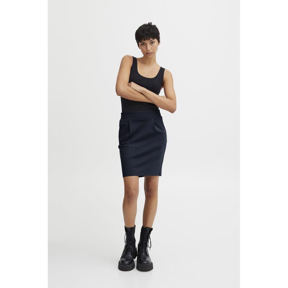 ICHI Blue Polyester Mini Skirt - Qutton