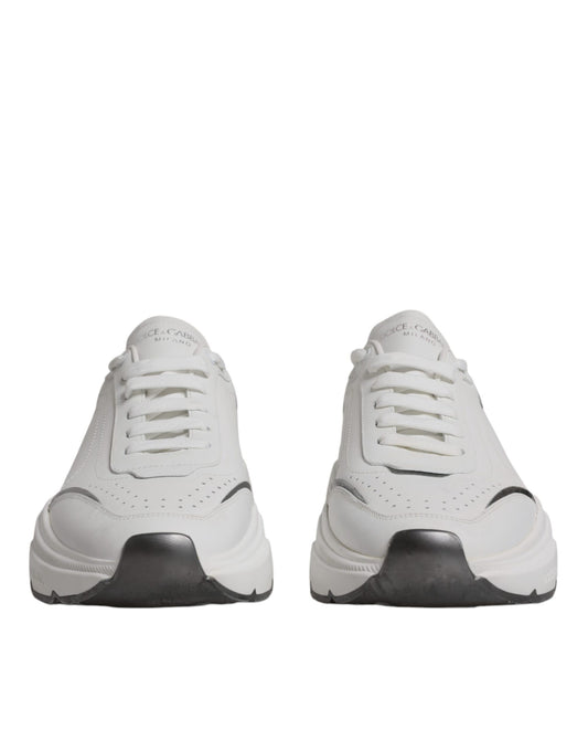 Dolce & Gabbana White Silver DAYMASTER Leather Men Sneakers Shoes