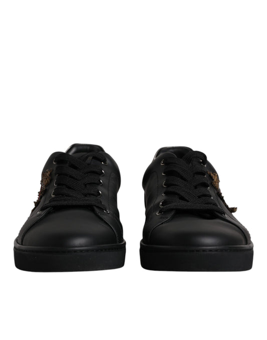 Dolce & Gabbana Black Leather London Heart Men Sneakers Shoes