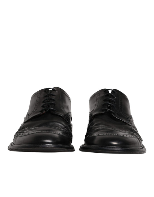 Dolce & Gabbana Black Leather Derby Wingtip Formal Shoes