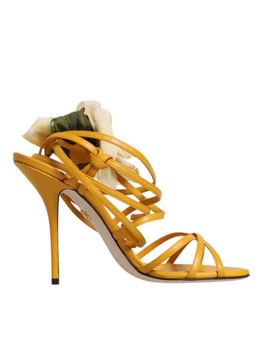 Dolce & Gabbana Yellow Flower Applique Keira Sandals Shoes