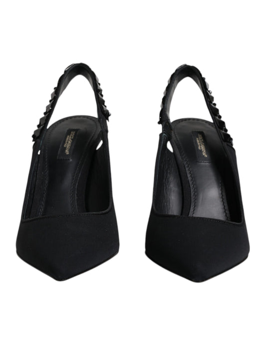 Dolce & Gabbana Black Embellished Charmeuse Slingback Shoes