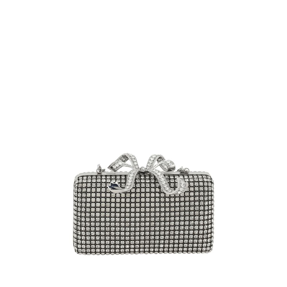 Self-Portrait Silver Crystal Box Clutch Bag