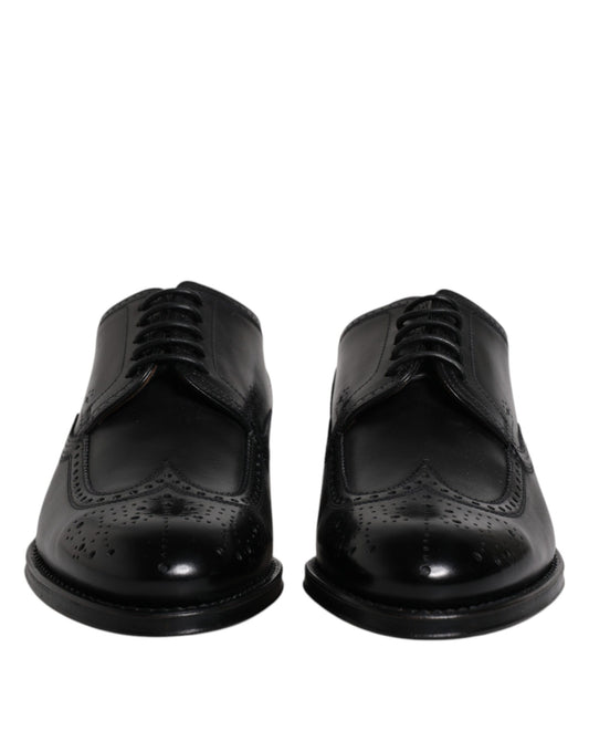 Dolce & Gabbana Black Leather Derby Wingtip Formal Shoes