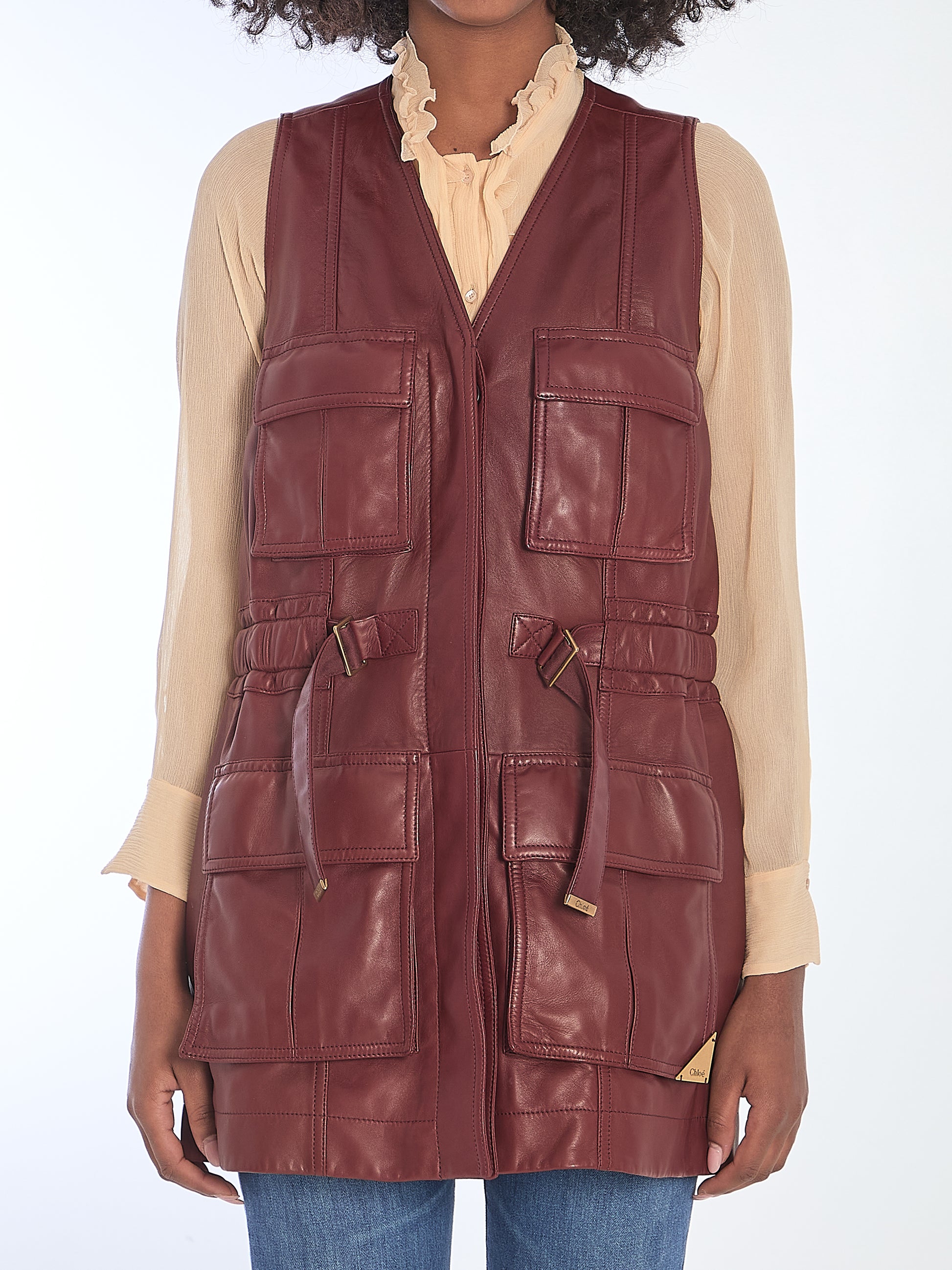 Burgundy leather utility vest